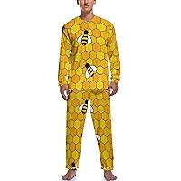 Honey Bees Men's Pajama Set Soft Warm Long Sleeve Sleepwear for Home Bedroom Living Room Hotel