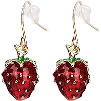 Generic Fruit Strawberry Earring Funny Simulation Red Strawberry Dangle Earring for Women Jewelry Accessories, M, Zinc, No Gemstone, Medium, silver