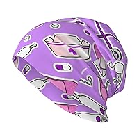 Nurse Pattern Purple Print Unisex Casual Beanie Adult Knitted Hats with Prints,Perfect for Outdoor Winter Warmth