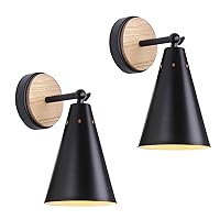 Rustic Farmhouse Black Metal and Wood Wall Sconce Adjustable Lamp，2 Pack,Rustic Wall Lighting Fixture for Bedroom, Living Room, Headboard, Garage, Porch