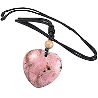 TUMBEELLUWA Carved Stone Heart Shape Necklace Chakra Quartz Pendant with Cord Amulet Healing Crystal Jewelry for Unisex