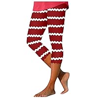 Rvidbe High Waisted Capri Leggings for Women Women's Running Yoga Pants Casual Summer Striped Print Beach Cropped Pants