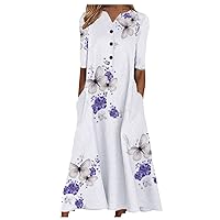 Wedding Guest Dresses for Women Summer, Ladies Casual Plus Size Printed Round Neck Pullover Loose Sleeveless Dress
