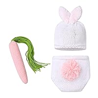 IMEKIS Newborn Baby Easter Bunny Photography Prop Costume Crochet Knit Hat Diaper Carrot 1st Birthday Outfit Set for Boy Girl