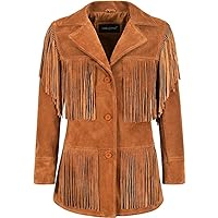 Women Traditional American Western Native Real Suede Leather Jacket Brown Classic Fringe (Free Express Shipping)