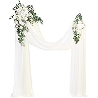 Ling's Moment Artificial Wedding Arch Flowers Kit Pack of 4, 2pcs Hanging Flower Arrangement 2pcs Chiffon Drapes Ceremony Reception Fake Rose Arbor Backdrop White Sage Green Floral Party Outdoor Decor