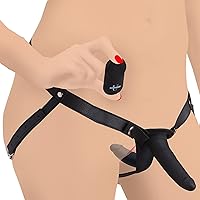 Strap U 28X Power Pegger Beginner Black Double Dildo Vibrating Penetration with Harness & Remote Control for Women, Men, & Couples, Adjustable Silicone G-spot Anal Vagina Adult Toy Strapon Harness