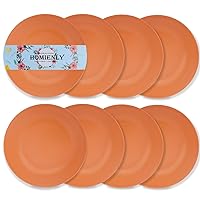 Homienly Flat Dinner Plates Set of 8 Alternative for Plastic Plates Microwave and Dishwasher Safe Wheat Straw Plates Lightweight Plates for kitchen Unbreakable Kids Plates (Orange,9 inch)