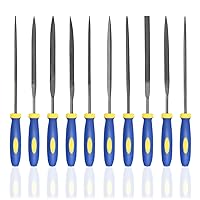 KALIM 10PCS Needle File Set High Carbon Steel File Set with Plastic Non-Slip Handle, Hand Metal Tools for Wood, Plastic, Model, Jewelry, Musical Instrument and DIY (6 Inch Total Length)