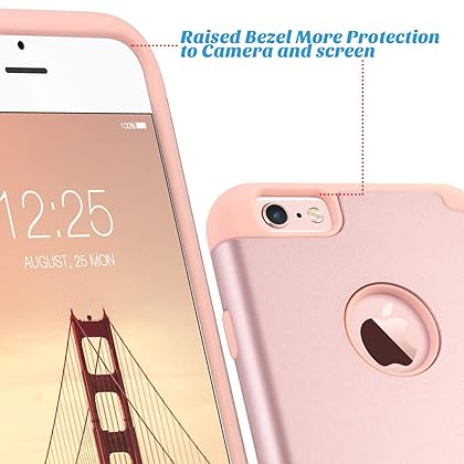 ULAK iPhone 6S Case, iPhone 6 Case, Slim Fit Dual Layer Soft Silicone & Hard Back Cover Bumper Protective Shock-Absorption & Anti-Scratch Case for Apple iPhone 6/6S 4.7 inch, Rose Gold