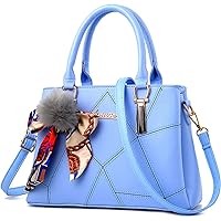 Womens Leather Handbags Purses Top-handle Totes Satchel Shoulder Bag for Ladies With Pompon and Bowknot