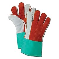 MAGID O432DPGW Side Split Cow Leather Heat Gloves, Leather, Size 11, Red/Green/Off White (Pack of 12)