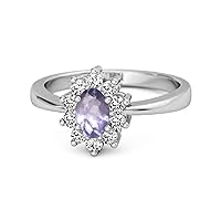 Solitaire 1.50 Cts Tanzanite Gemstone 925 Sterling Silver Halo Accent Ring