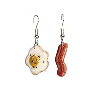 Bacon and Eggs Earrings | Breakfast Food Dangles, Unique statement earrings for foodies, women, girls and bacon lovers