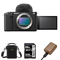 Sony ZV-E1 Full-Frame Interchangeable Lens Mirrorless Vlog Camera, Black - Bundle with Alpine 120 Shoulder Bag, 64GB UHS-II SDXC Memory Card, Extra Battery