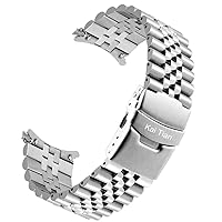 Hight Quality Stainless Steel Curved Ends Half-Moon 5 Beads Silver Metal Watch Band Strap 20mm 22mm
