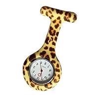 Generic Unisex-Adult Leopard Print Silicon Nurse Doctor Tunic Brooch Watch Medical Watch Yellow