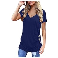 Women's Soft Casual Tops Shirts Fashion Twist Knotted Blouses Short Sleeve Long Sleeve V Neck Tunic T Shirt Navy