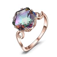 JewelryPalace Fancy Cut 5.7ct Multicolor Genuine Rainbow Quartz Cocktail Rings for Her, 14K White Yellow Rose Gold Plated 925 Sterling Silver Ring for Women, Natural Gemstone Jewelry Rings
