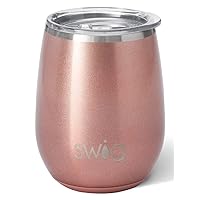 Swig 14oz Wine Tumbler | Insulated Wine Tumbler with Lid, Dishwasher Safe, Stainless Steel Wine Tumblers for Women, Insulated Wine Cups, Outdoor Wine Glasses, Travel Wine Glass (Rose Gold)