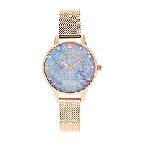 Olivia Burton Women's Lilac & Aqua Glitter & Fake Pearl & Shell Stud Dial Ionic Rose Gold Plated Steel Watch - OB16Us44, Rose Gold, Bracelet