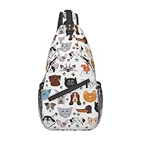 Cat And Dog Faces Bulldog Beagle Labrador Sling Backpack, Multipurpose Travel Hiking Daypack Rope Crossbody Shoulder Bag
