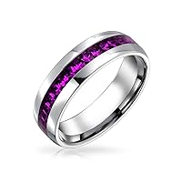 Bling Jewelry Personalized Birth Month October Pink Channel Set Crystal Eternity Band Ring Silver Tone Stainless Steel Custom Engraved