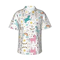 Unicorns Pink Men's Casual Button-Down Hawaiian Shirts â€“ Funky Tropical Summer Outfits â€“ Retro Printed Beach Wear for Men