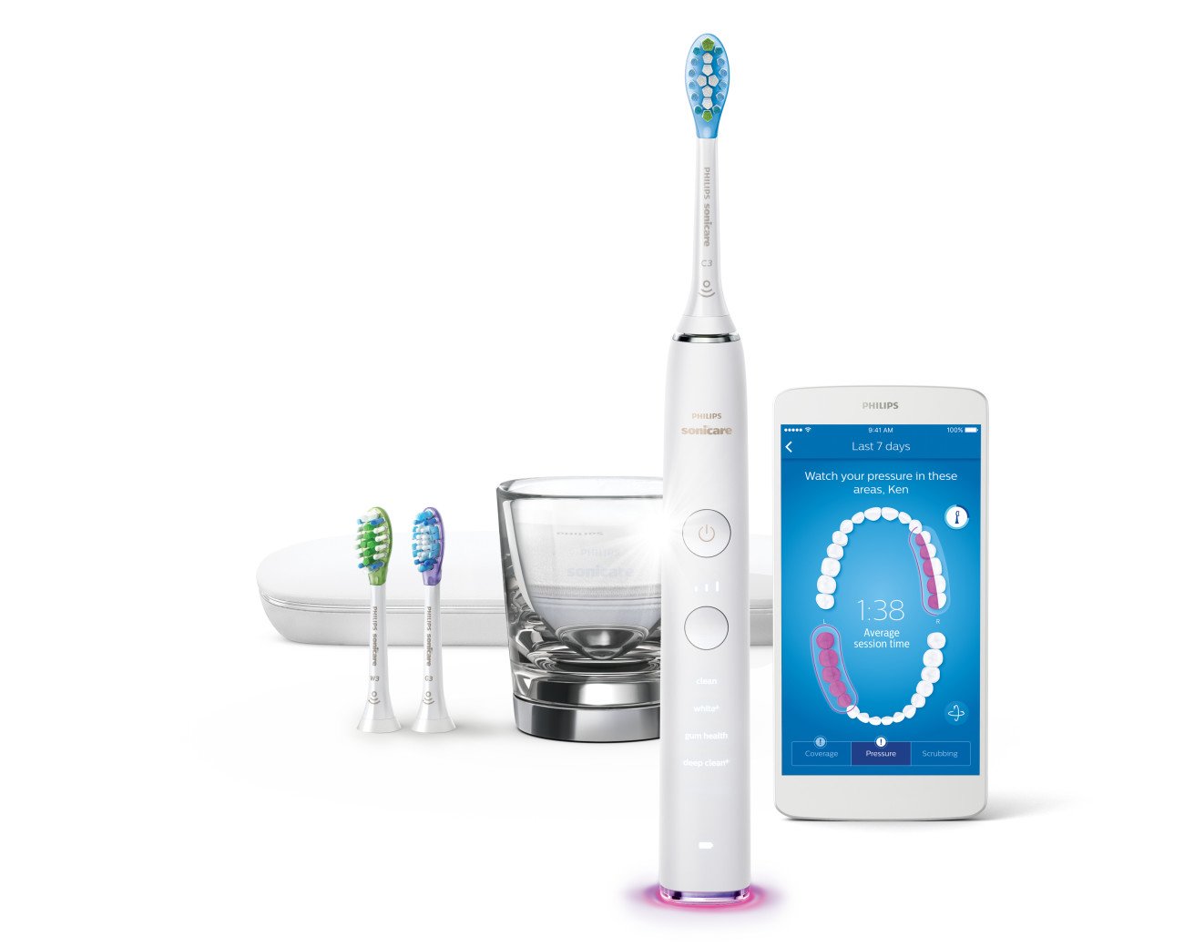 Philips Sonicare Diamond Clean Smart Electric Rechargeable Toothbrush for Complete Oral Care, 9300 Series - HX9903/30, White, 2.31 Pound