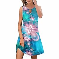 Women's Beach Dresses Sleeveless Floral Printed Sundress Casual Swing Beach Dress Midi Dress for Sundress