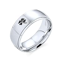 Bling Jewelry Personalized Good Luck Celtic Irish Shamrock Four Leaf Clover Wedding Band Ring for Men for Women Matte Finish Silver Tone Stainless Steel