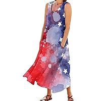 XJYIOEWT Summer Dresses for Women 2024 Petite with Sleeves,Womens Elegant Printed Round Neck Pockets Casual Long Dress D