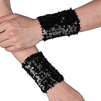 Fingerless Gloves Sequin Stretchy Arm Cuffs Rave Dance Costume for Men Women