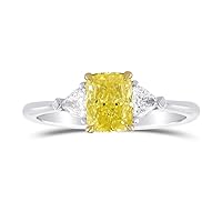 Leibish & co 1.25Cts Yellow Diamond 3 Stone Ring Set in Platinum & 18K Yellow Gold GIA Cert Loose Stone Anniversary Wedding Real Engagement Natural Birthday Gift For Her
