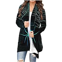 Halloween Print Cardigan For Women Dressy Long Sleeves Open Front Jacket Coats Fall Holiday Outerwear Outwear