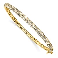 925 Sterling Silver Polished Prong set Gold Plated With CZ Cubic Zirconia Simulated Diamond Hinged Cuff Stackable Bangle Bracelet Measures 4mm Wide Jewelry for Women