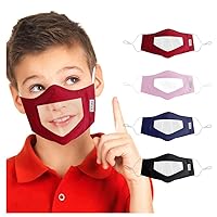 New 4PC Facemask with Clear Window Visible Expression for The Deaf and Hard of Hearing Cotton Mouth Scarf (Kids' size,4 colors)