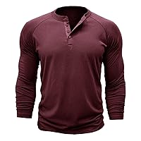 Mens Workout Tee Shirt Athletic Fit Long Sleeve Tops Plain Soft Button Henley Shirts Fall Fitness Gym T-Shirt