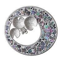 Mother of Pearl Mosaic Lotus Flower Design Rhinstone Crystal Shell Fashion Sweater Shawl Scarf Clip Pin Jewelry Brooch