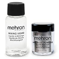 Mehron Makeup Metallic Powder (.17 oz) with Mixing Liquid (1 oz) (Silver)