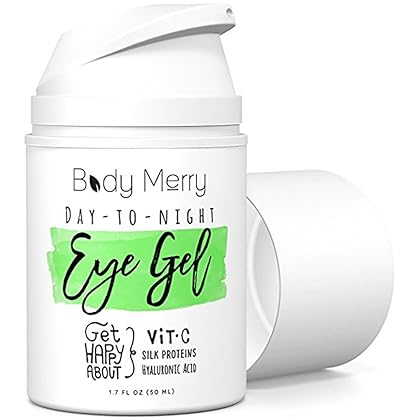 Body Merry Day-to-Night Eye Gel – Anti-Aging Hyaluronic Acid and Vitamin C Treatment – Hydrating Brightener to Lift Puffy Eyes, Dark Circles, Fine Lines and Wrinkles, 1.7 fl oz