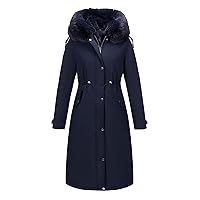 RISISSIDA Women Parka Heavy Puffer Hooded Coat with Fur Collar Cold-resistant, Winter Thermal Thicken Long Padded Jacket