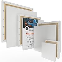 GenCrafts Stretched White Squared Canvas Multi Pack - 4x4, 8x8, 10x10, 12x12 (2 of Each) Set of 8 - Triple Primed - 100% Cotton - for Acrylic, Oil, Other Wet or Dry Art Media - Artists Grade
