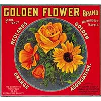 Redlands, SAN Bernardino County, California Golden Flower Brand Orange Citrus Fruit Crate Box Label Art Print