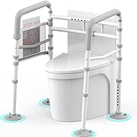 Stand Alone Toilet Safety Rail - Adjustable Width & Height Fit Any Toilet, Medical Toilet Frame for Elderly Handicap Disabled, Folding Handrails with Storage and Padded Handles(White Grey)
