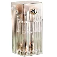 Makeup Brush Holder with Lid Cosmetic Tools Organizer Clear Dustproof Cosmetic Brushes Storage with Slots (Clear)