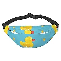 Yellow Rubber Duck and Dolden Crown Crossbody Fanny Pack for Women Men Fashion Waist Pack Belt Bag for Hiking Running Travel