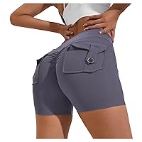 Cargo Style Women Booty Lifting Shorts Summer Scrunch Butt Workout Shorts High Waist Yoga Gym Bottom with Pockets