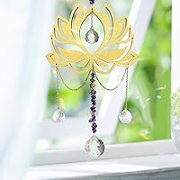 Crystal Prism with Golden Lotus Clear Crystals Ball Natural Amethyst Sunshine Catcher Rainbow Maker Hanging Crystals Prisms Suncatcher Window Home Garden Decor Gift