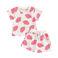 Toddler Baby Girl 2Pcs Summer Clothes Short Sleeve Watermelon Strawberry Print T-Shirts and Shorts Sets